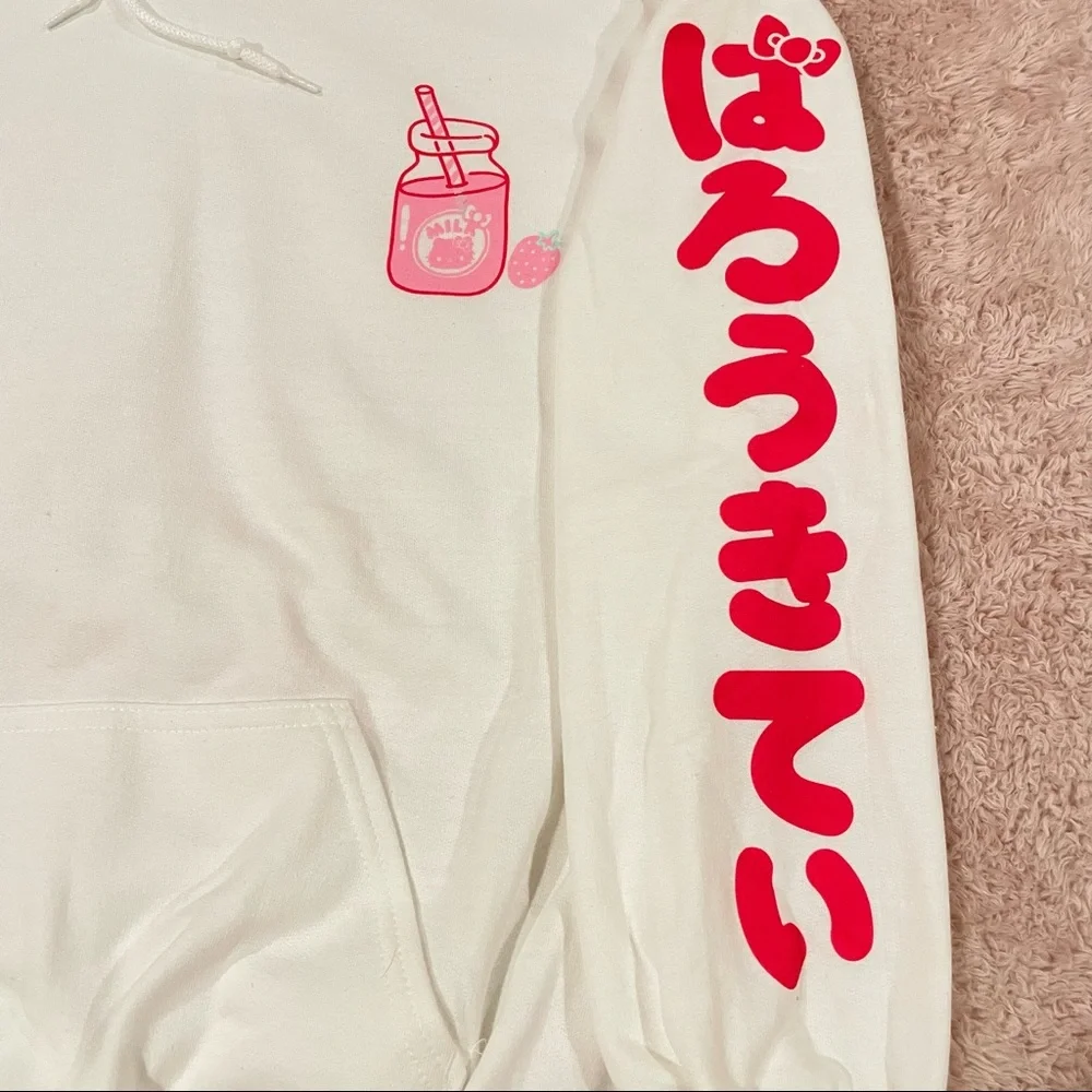 White Hello Kitty Strawberry Milk Hoodie - Picture 3 of 7
